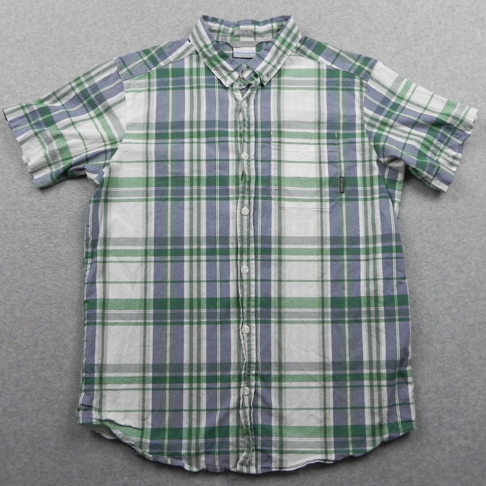 Columbia Shirt Mens Medium Regular Fit AM9132 Green Plaid Short Sleeve Button Up